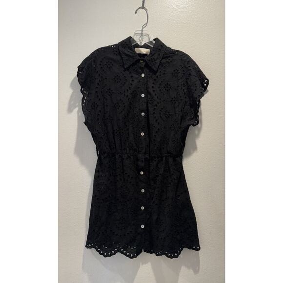 Natalie Martin Dresses & Skirts - Natalie Martin Size Medium Black Eyelet Dress Unlined Buttons Resort Beach READ